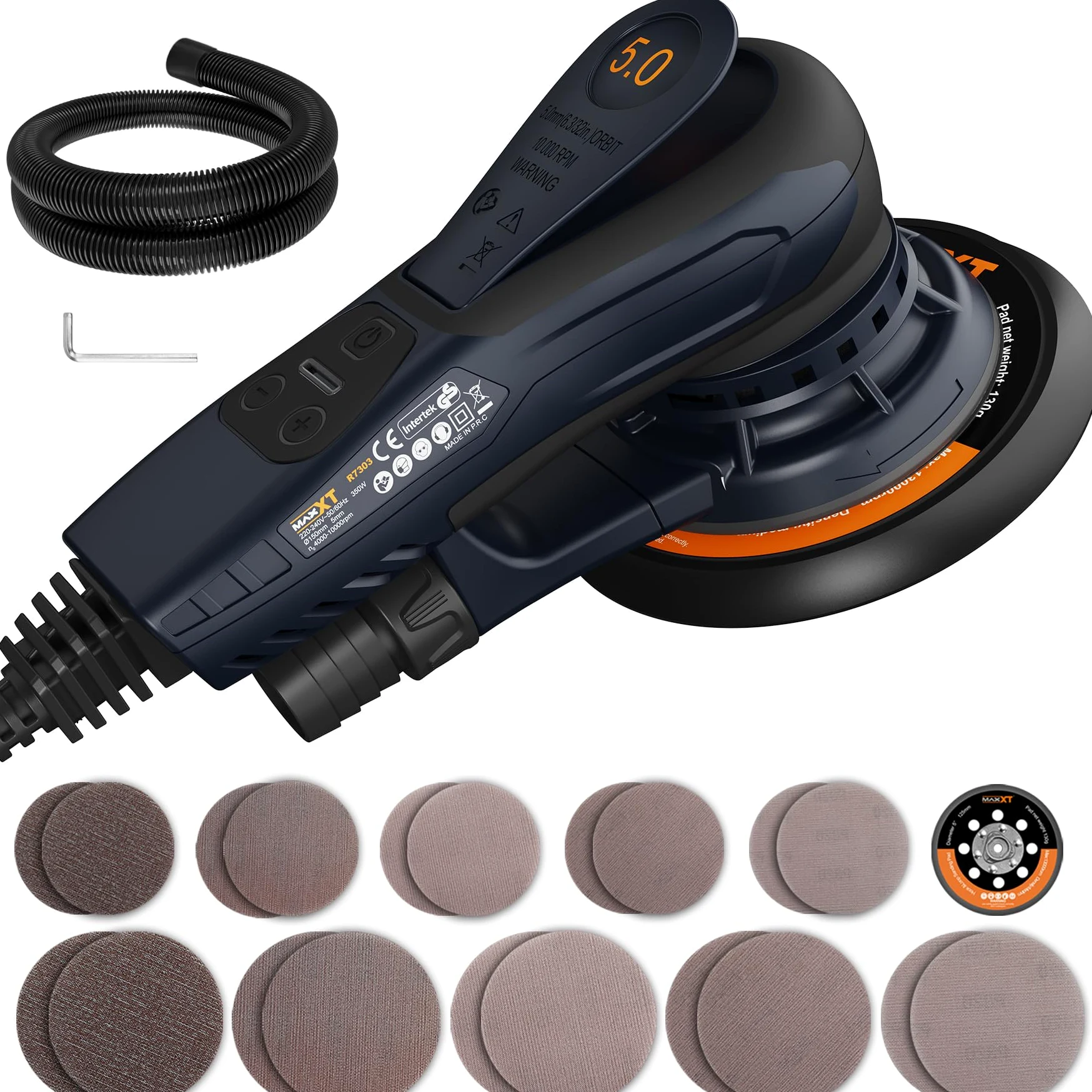 MAXXT Eccentrica Levigatrice 230V Versatile: Plateau da 125mm e 150mm, Motore Elettrico Brushless con Velocità Regolabile, Ideale per Superfici in Legno