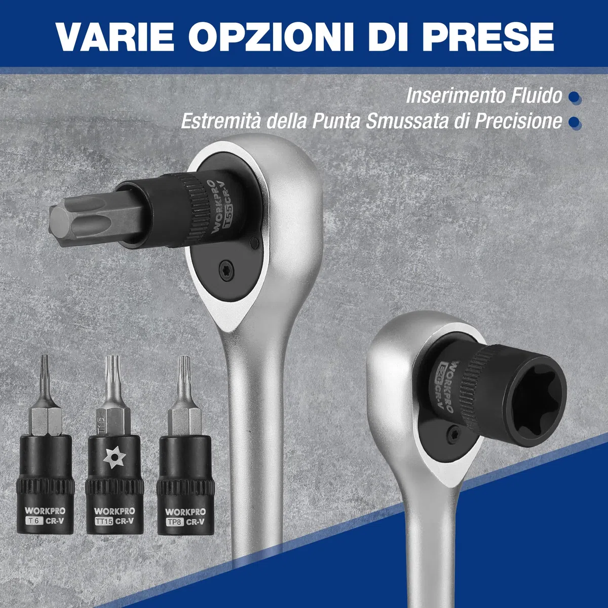 WORKPRO Chiavi a Bussola Torx da 60 Pezzi, 1/4", 3/8", 1/2" Attacco, T6-T70, TT6-TT70, TP8-TP60, E4-E24, con Scatola di Conservazione