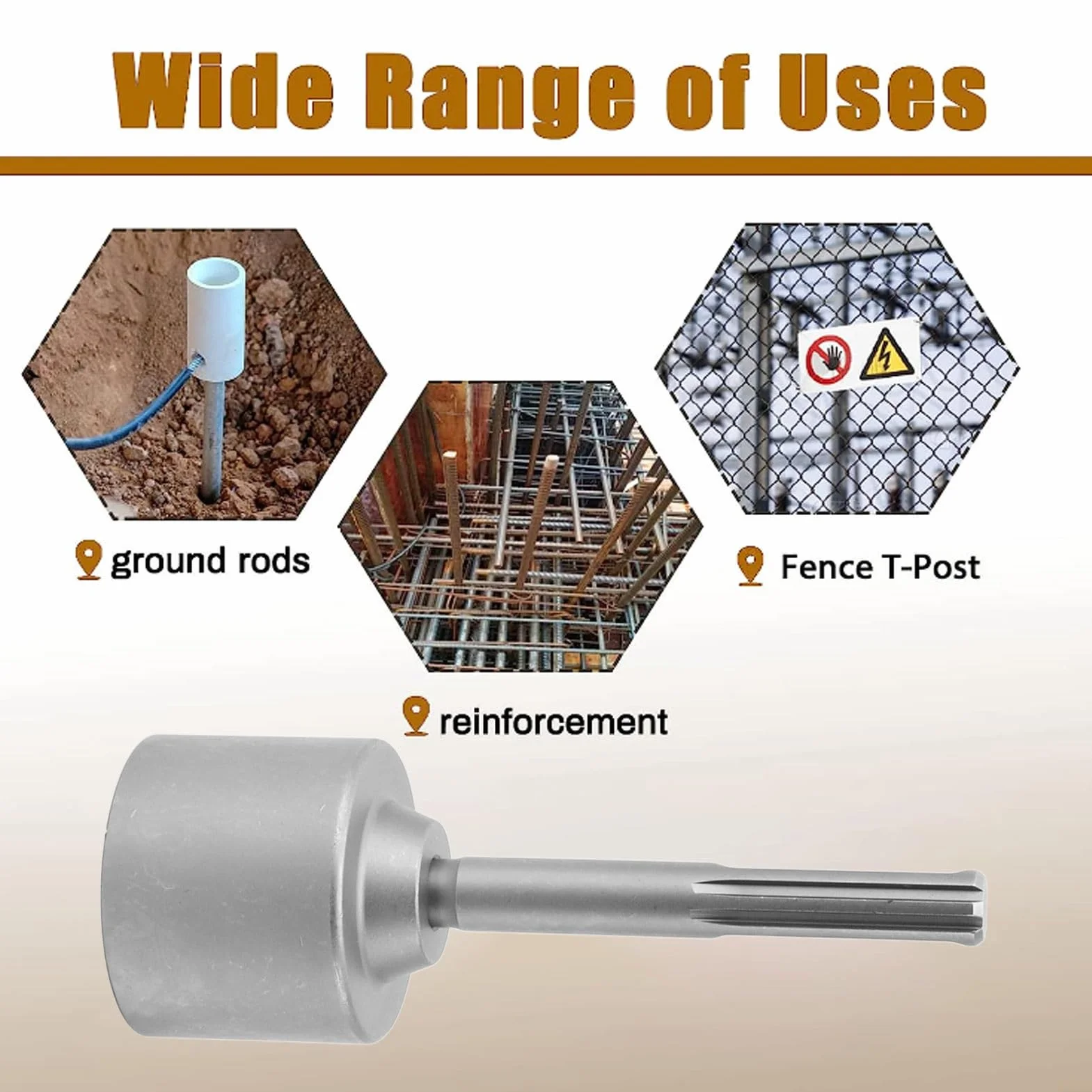 GLOGLOW T Post Driver, SDS Shank T Post Driver Attachment 5 Pits Shank Steel Recinzione Post Driver per Guidare Aste di Terra (65mm)