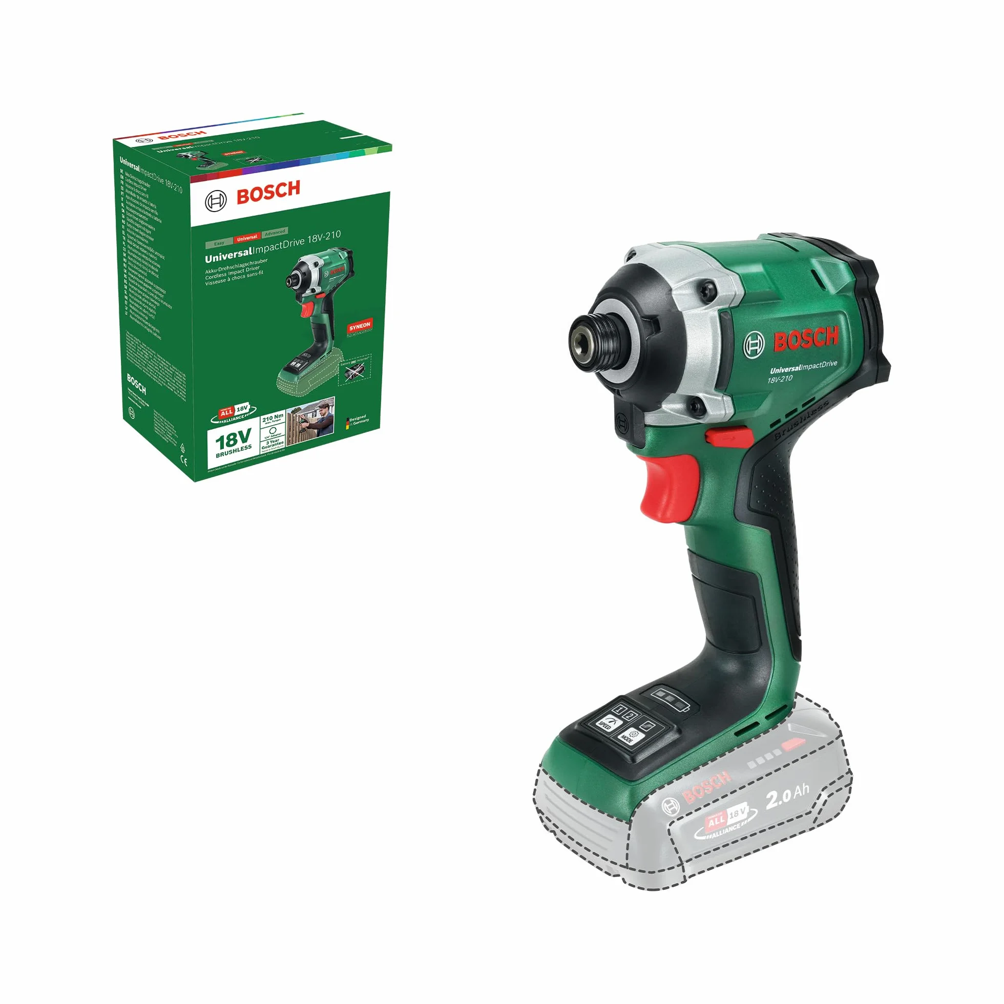 Bosch 18V System Avvitatore a massa battente a batteria UniversalImpactDrive 18V-210 (avvitatore a massa battente potente e compatto per la lavorazione del legno)
