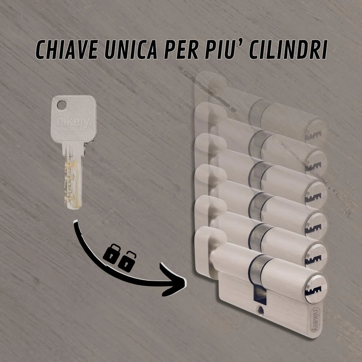 Set di 3 Cilindri con Pomello in Ottone 30/30mm con Chiave Unica, 15 Chiavi Incluse, 6 Viti, Serrature Universali per Porte e Garage, Lunghezza 60mm, Montaggio Facile