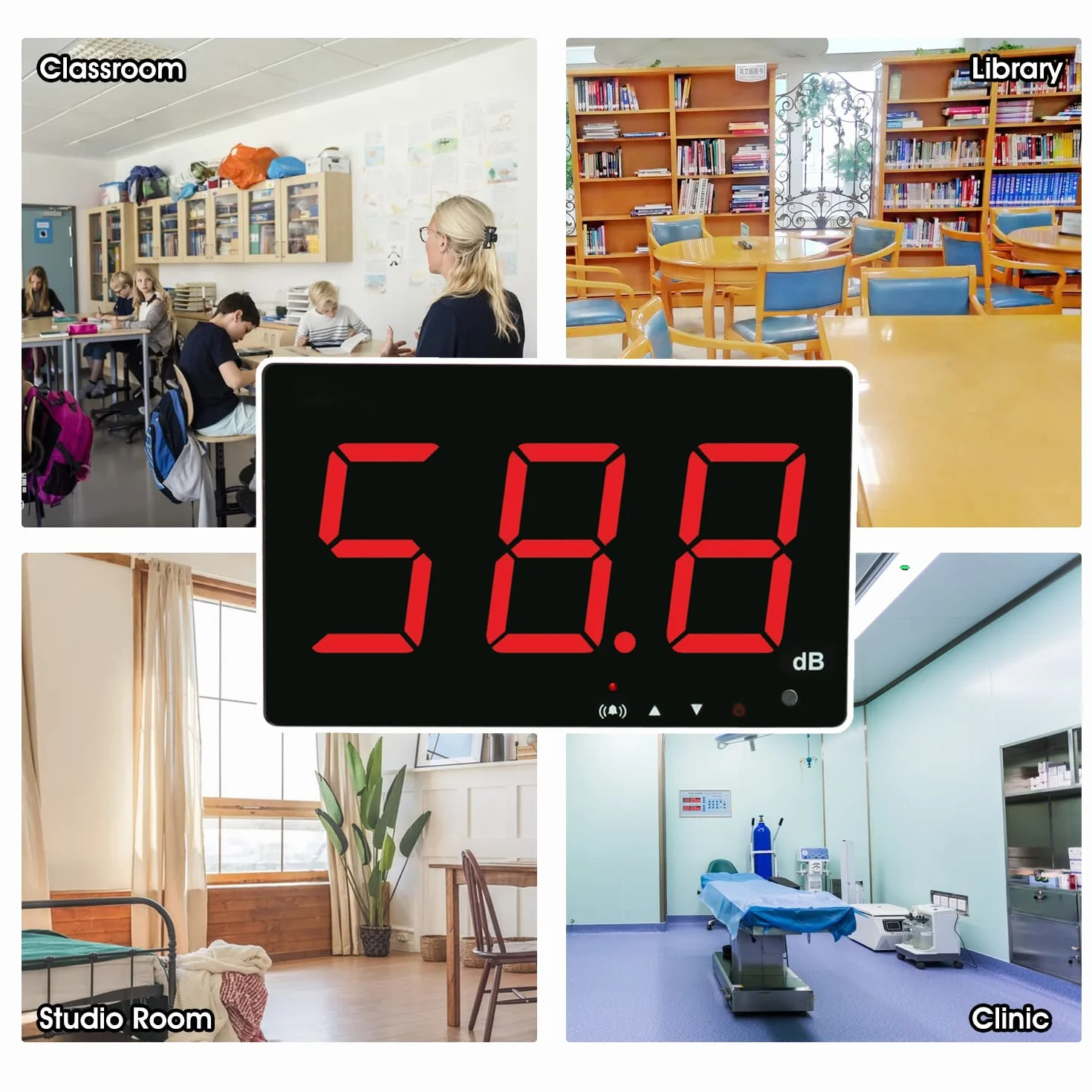 Fonometro 30-130db Misuratore di decibel Muro Decibel Volume Rumore Tester con allarme, Decibel Misuratore di rumore digitale con grande schermo LCD rosso per Casa Ufficio Scuola Ristorante Fabbrica