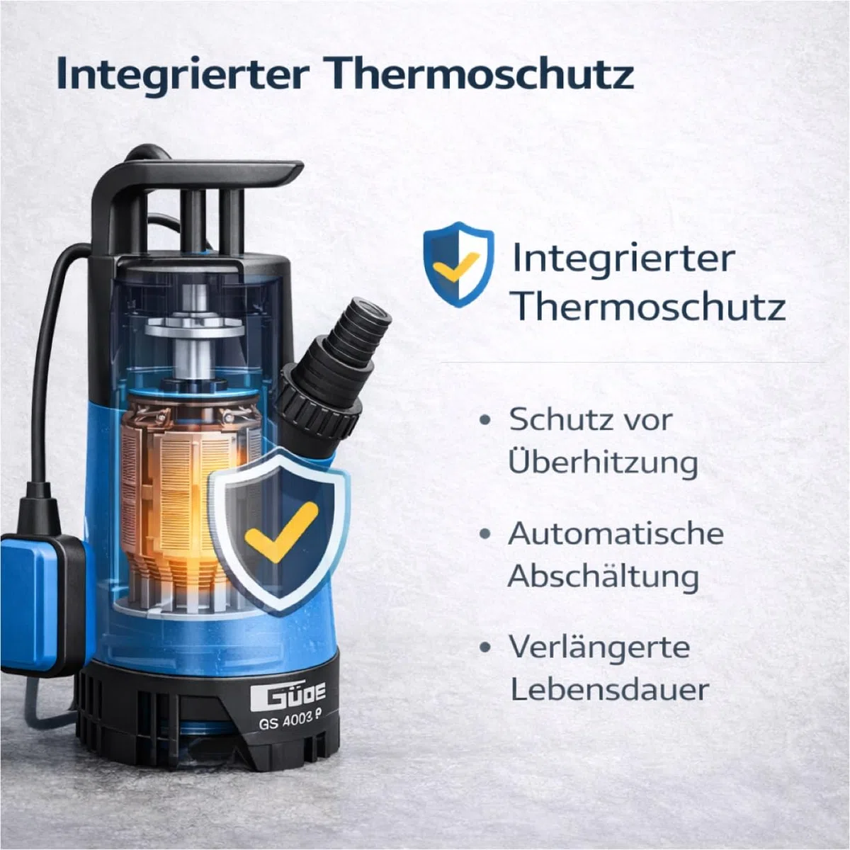 Pompa sommergibile per acqua sporca da 400 W con portata di 7500 l/h – max. 5 m di altezza di mandata, 4 m di profondità di immersione, cavo da 10 m, interruttore galleggiante e protezione termica per