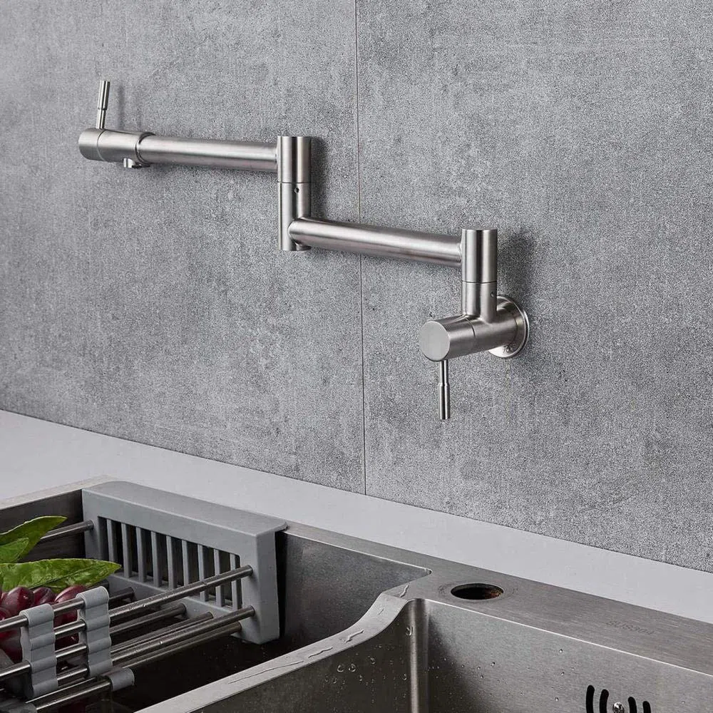 304Acciaio Inox Spazzolato Miscelatore Rubinetti Per Cucina Riempipentole A Muro, Doppia Manopola Calda E Fredda A Scomparsa Multifunzione, Rubinetto Cucina Lavelli Cucina Miscelatore Miscelatore