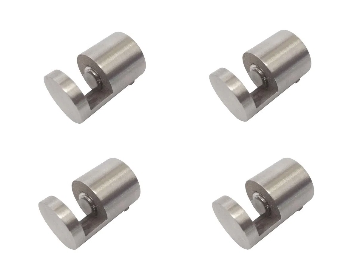 DISTANZIATORI FERMAVETRO IN ACCIAIO INOX AISI 304 SATINATO SET 4 PZ - PER VETRI DA 6 A 8 MM