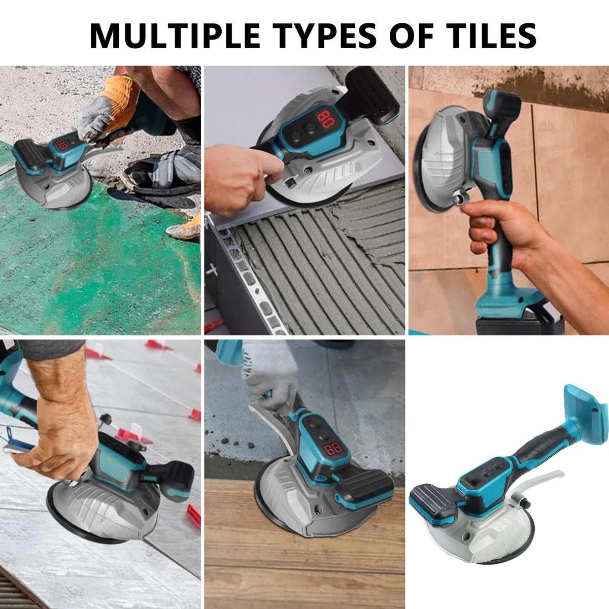 Vibratore per piastrelle, senza fili, con 8 velocità, display digitale regolabile, grande potenza di aspirazione, presa forte, per pavimenti, pareti e vetro