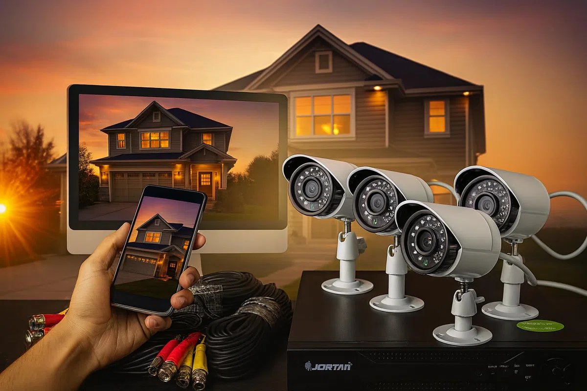Kit Videosorveglianza AHD 1080P, DVR 4 Canali con 4 Telecamere HD Infrarossi, Sistema Sicurezza Casa Esterno Interno, Visione Remota Cloud IP, Registratore CCTV