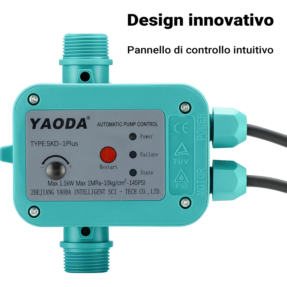 Wiltec Pressostato SKD-1 230V monofase 10 bar unità di controllo pompa funzionamento a secco, per autoclave