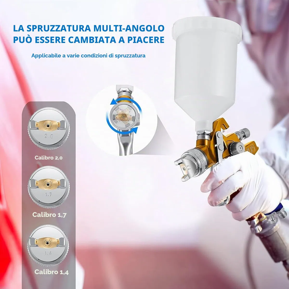 HVLP Pistola a spruzzo ad alta atomizzazione Pistola a spruzzo per riparazioni di piccoli mobili per auto con regolatore di pressione dell'aria Serbatoio vernice da 600cc 1.4/1.7/2.0mm ugello
