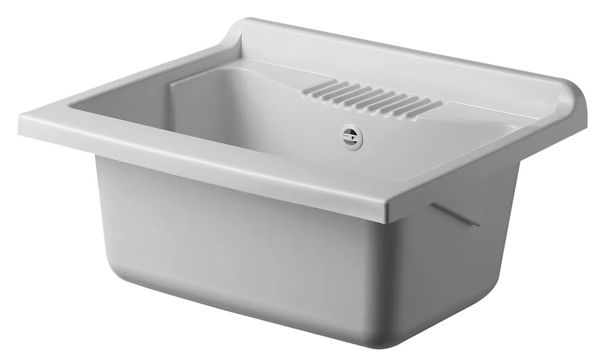 Negrari Vasca ad appoggio in resina PP per Lavatoio, Resistente all'umidità, Resistente agli acidi di uso comune, Kit di scarico incluso, Interno e Esterno, L60 x P50 x H30 cm, Bianco