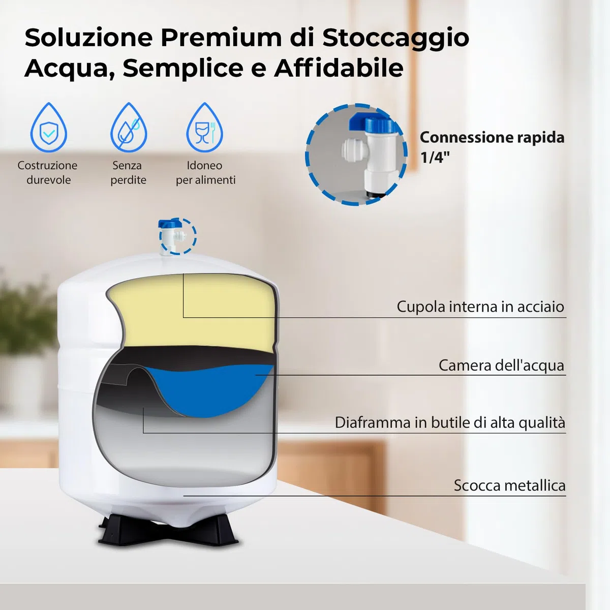 iSpring T55M Serbatoio di Stoccaggio dell'Acqua Pre-pressurizzata Residenziale da 5,5 Galloni per Osmosi inversa