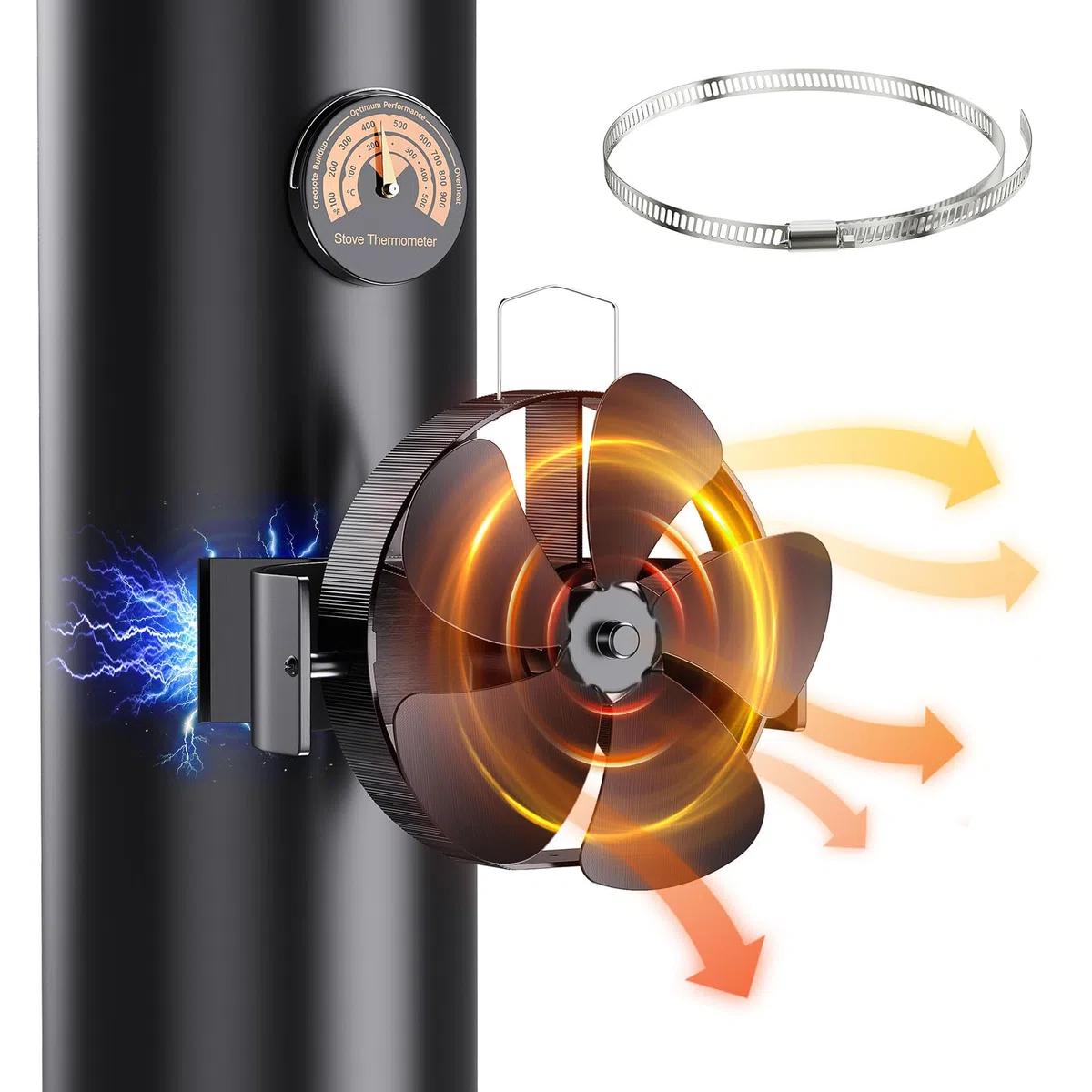 3 IN 1 Ventilatore per stufa a legna 5 lame Ventilatore 180° rotazione magnetico per bruciatori di legna Ventilatores per caminetto alimentato dal calore