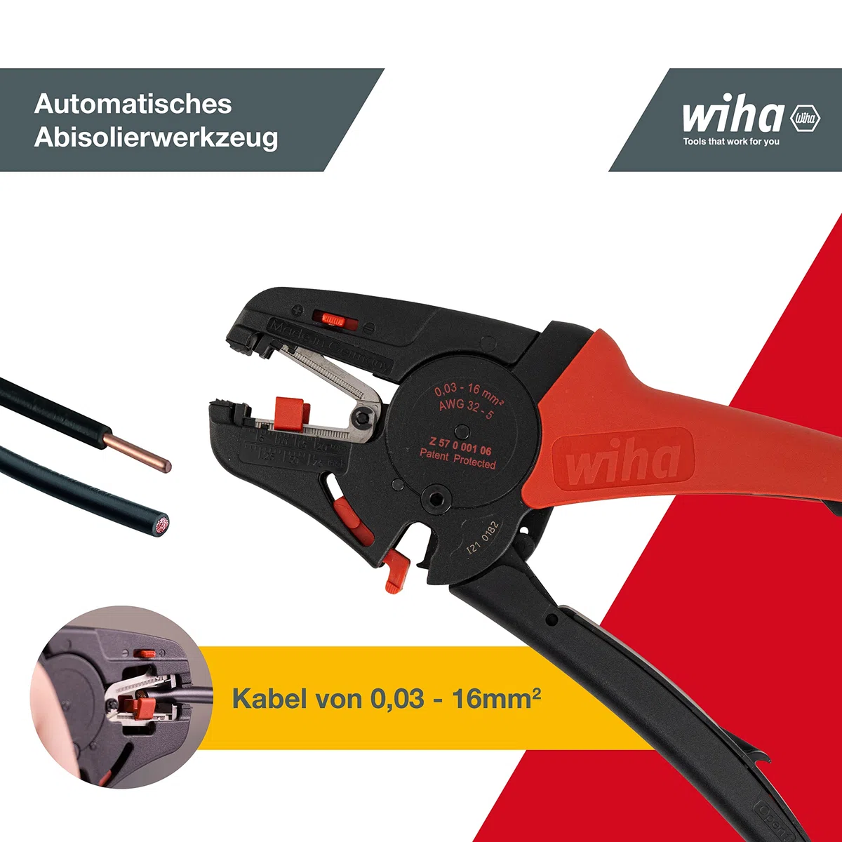Wiha Herramienta pelacable automática hasta 16 mm² 200 mm, 8" (42062) | (42062) Utensile sguainacavi I spelafili I utensile per elettricisti I spelacavi