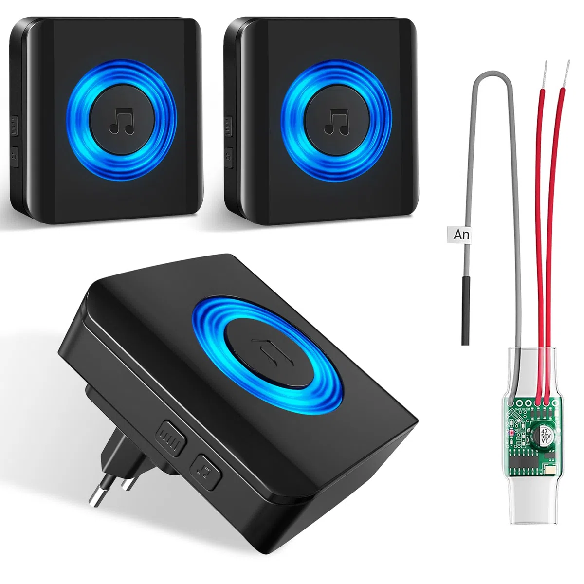 Satisure - Set di espansione per campanelli wireless, 3 ricevitori 1 trasmettitore, convertitore wireless, segnale acustico wireless, espansione per impianti di campanelli wireless