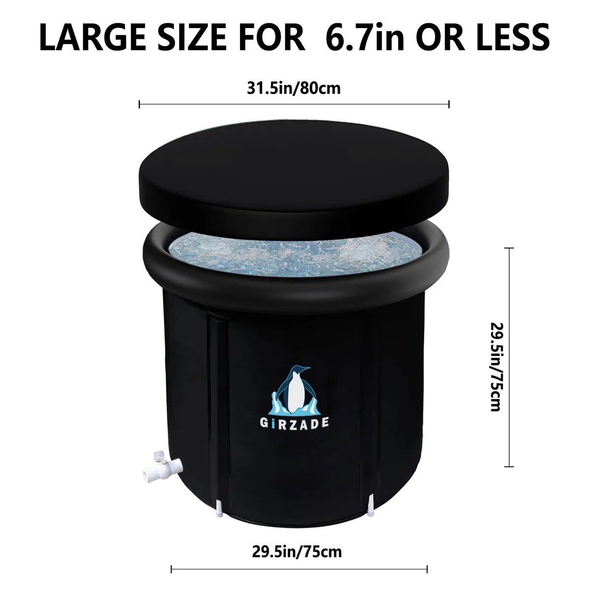 Bagnetto da bagno di ghiaccio per atleti con copertura 376L, 80 x 75 cm, portatile, per crioterapia, vasca da bagno gonfiabile pieghevole per interni ed esterni, adulti (nero + termometro)