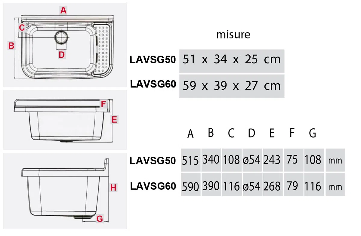 La Ventilazione LAVSG60 Lavello Pilozzo in Resina, Bianco, 600 x 400 x 280 mm