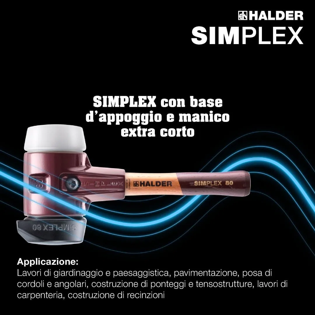 Simplex 3027.262 - Martello in gomma, con supporto in ghisa malleabile e manico in legno extra corto di alta qualità, D = 60 mm, versione manico = extra corto