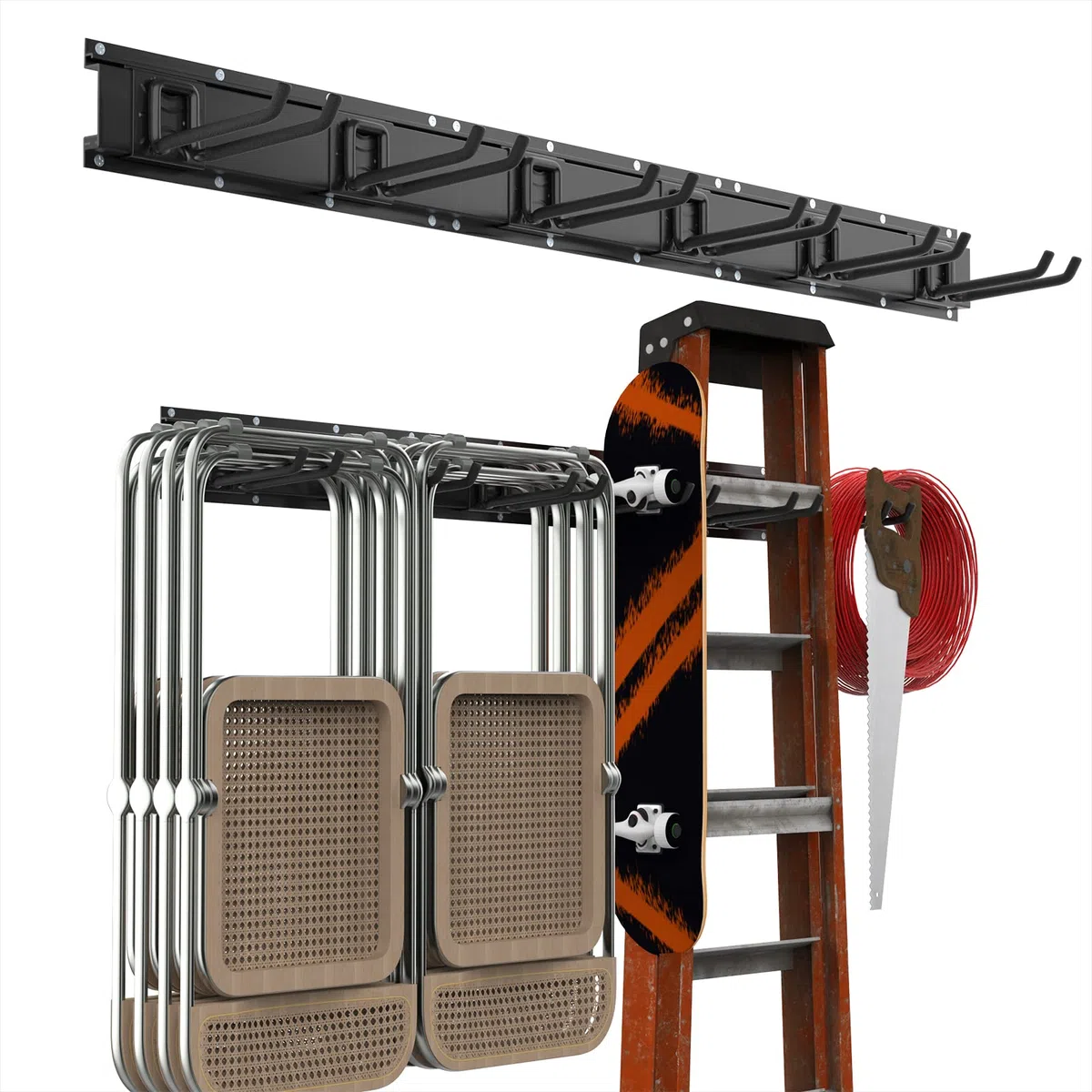 Housolution Rastrelliere di Immagazzinamento da Muro 121cm con 6 Ganci Metallici Mobili, Set di Utensili da Parete da Officina Garage Portautensili Set di Ganci di Fissaggio per Supporto Arnesi