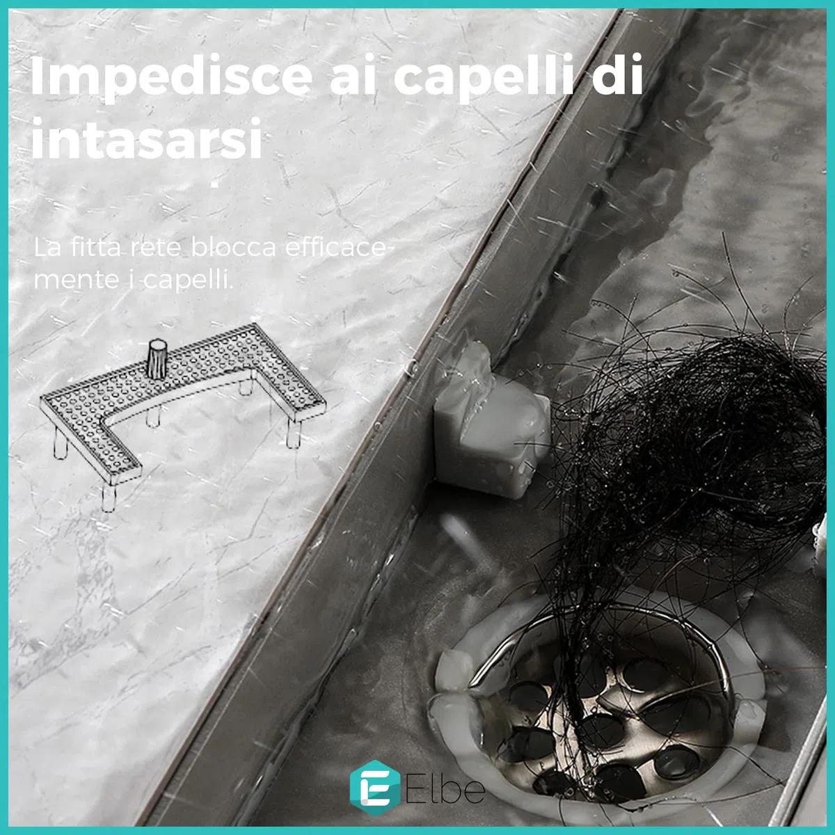 Elbe Canaletta scarico per doccia con griglia a feritoia Canalina doccia in acciaio inox Piletta Drenaggio con flangia perimetrale 70 cm RN-K070A