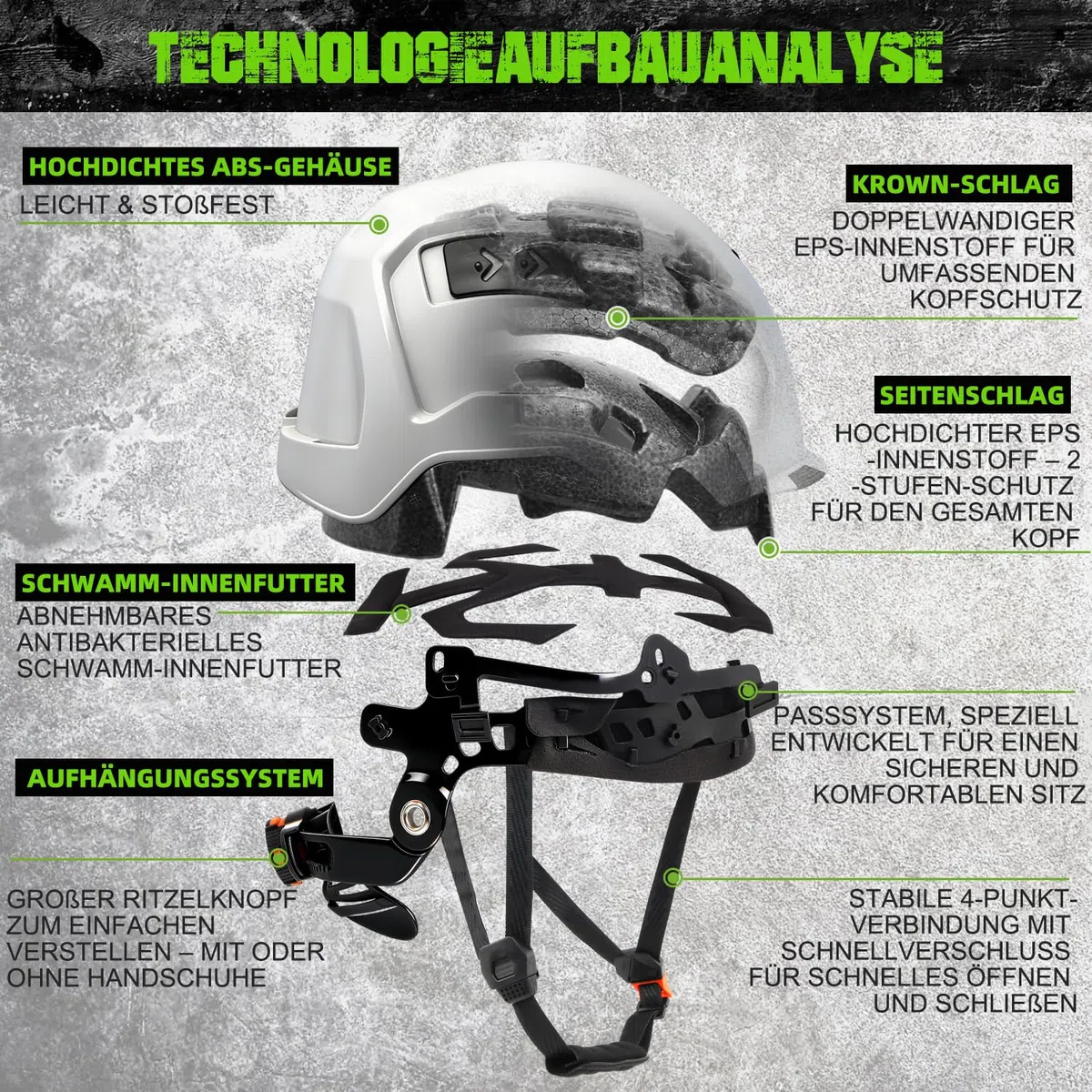 GREEN DEVIL Voltek Vent Air, casco industriale per adulti, con certificazione EN12492, resistenza agli urti e alla penetrazione EN397, test con protezione multipla su tutti i lati