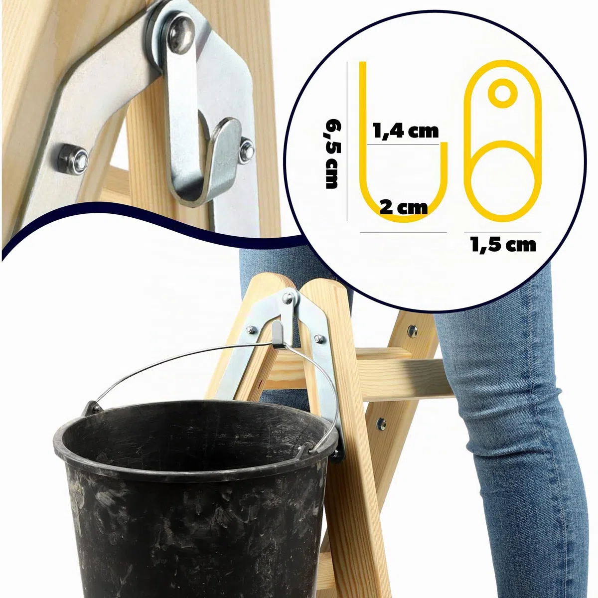KADAX Scala a Pioli Doppia in Legno di Pino Impregnato, Scaletta Pieghevole con Gancio in Acciaio e Certificata EN 131, Fino a 150 kg (4 Gradini)