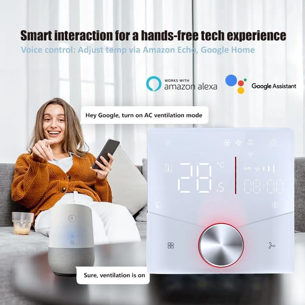 Termostato Intelligente WiFi 2 Tubi per Condizionatore Fan Coil con Connessione WiFi per Supporto Vocale Intelligente Termostato Regolatore