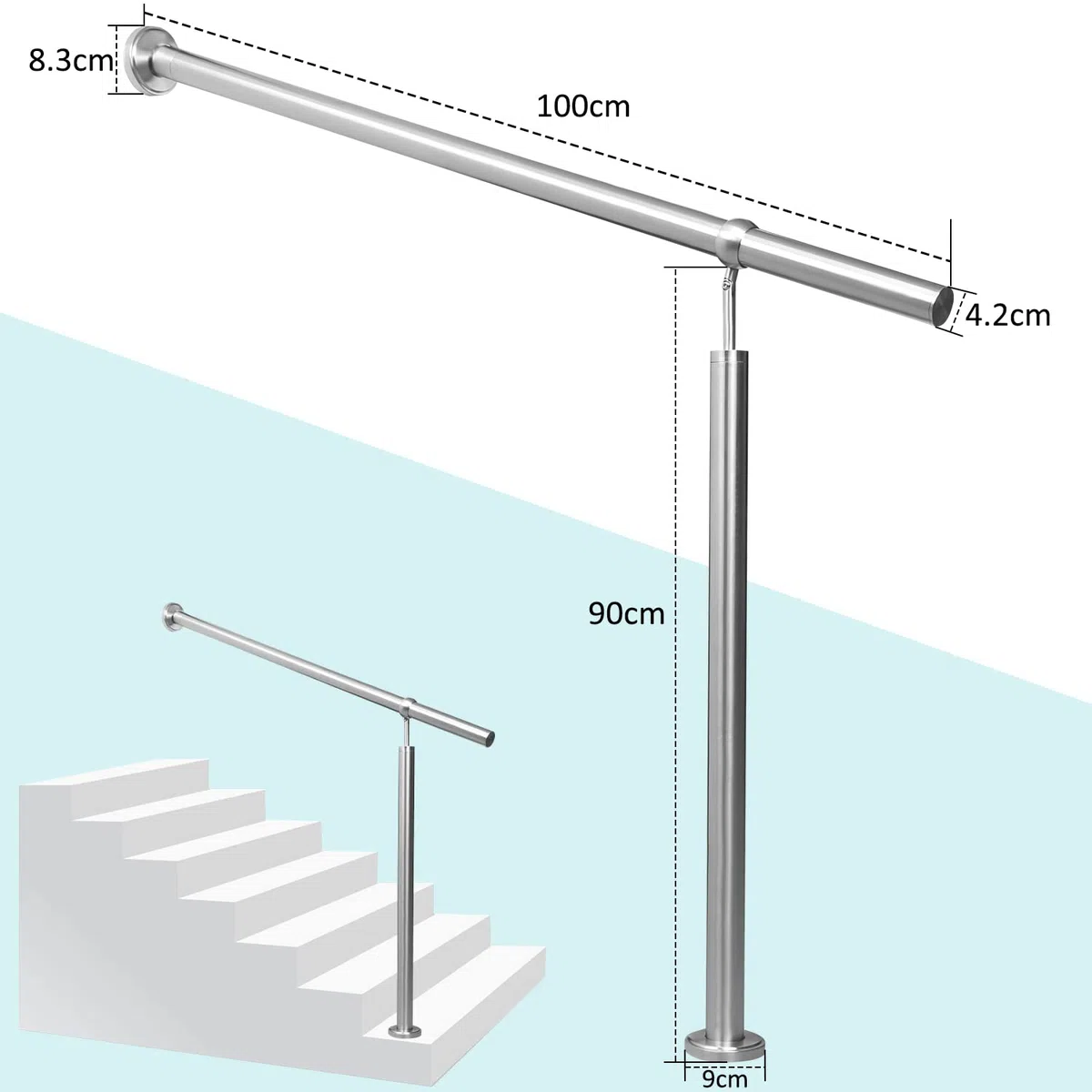 Jopassy Corrimano in acciaio inox 100 cm, ringhiera angolare regolabile in acciaio inox, ringhiera universale per interni ed esterni