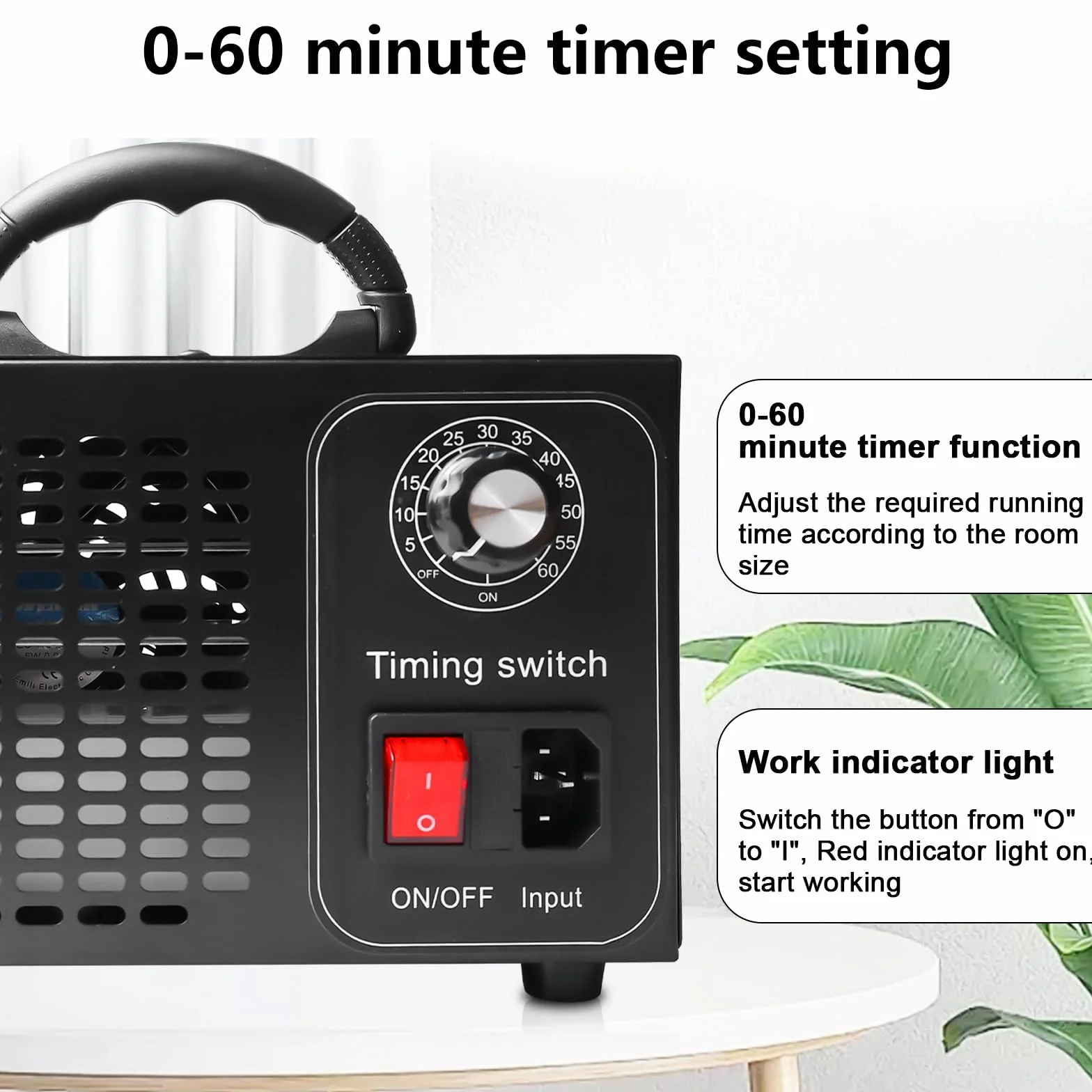 Generatore di ozono 60000 mg/h, O3 Generatore di ozono purificatore d'aria per neutralizzare gli odori, ozonizzatore con ozono regolabile, fumo, odori di animali domestici e cucina, con timer 60 min