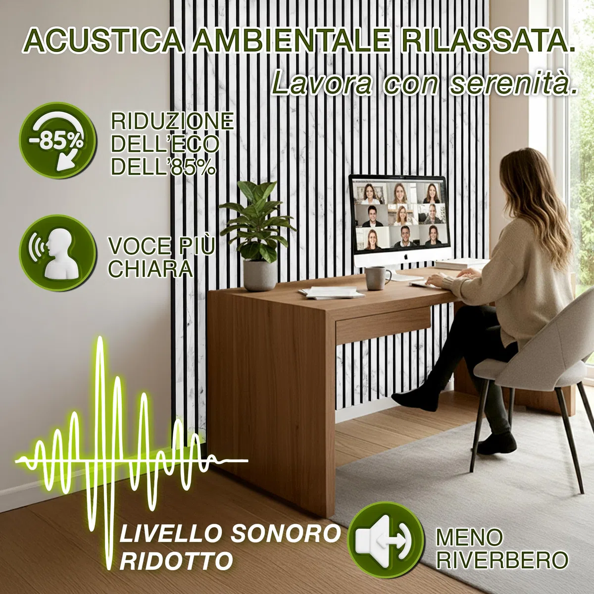 TRESKO 2 pannelli acustici in legno, 120 x 60 cm, con 4 ganci appendiabiti, rivestimento da parete bianco/marmo come parete a lamelle 3D, pannelli in legno per isolamento acustico