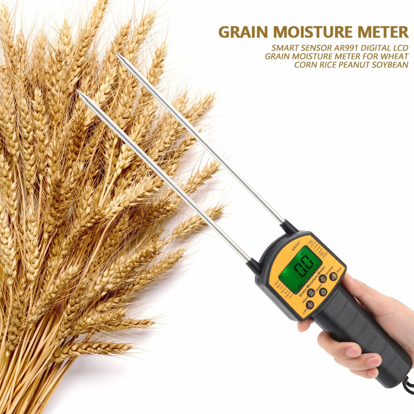 Misuratore Umidità Fieno,Misuratore di umidità per cereali LCD digitale AR991, tester di umidità per umidità portatile, analizzatore di contenuto d'acqua con sonda di misurazione per grano, mais