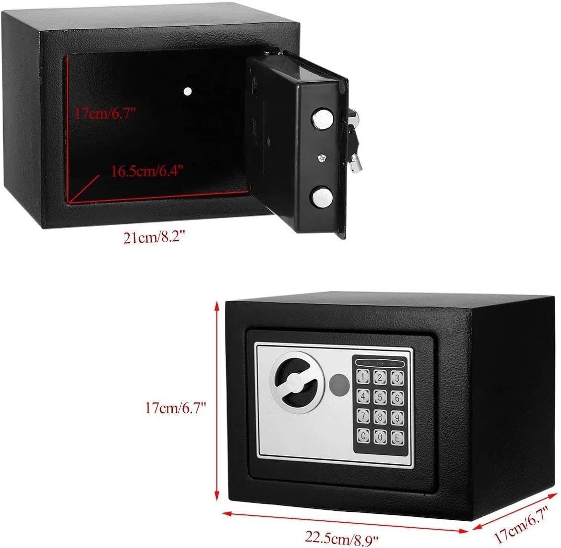 Himimi® Cassaforte ignifuga, piccola cassaforte elettronica impermeabile, 2 chiavi urgenti e vite di fissaggio, cassaforte a muro con 2 doppi bulloni in acciaio Cassaforte per mobili, 23 x 17 x 17 cm