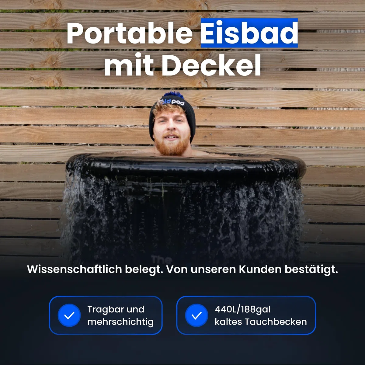 The Cold Pod - Bagnetta da bagno gonfiabile per atleti con coperchio, portatile, per crioterapia, gonfiabile, per interni ed esterni, per adulti (90 cm)
