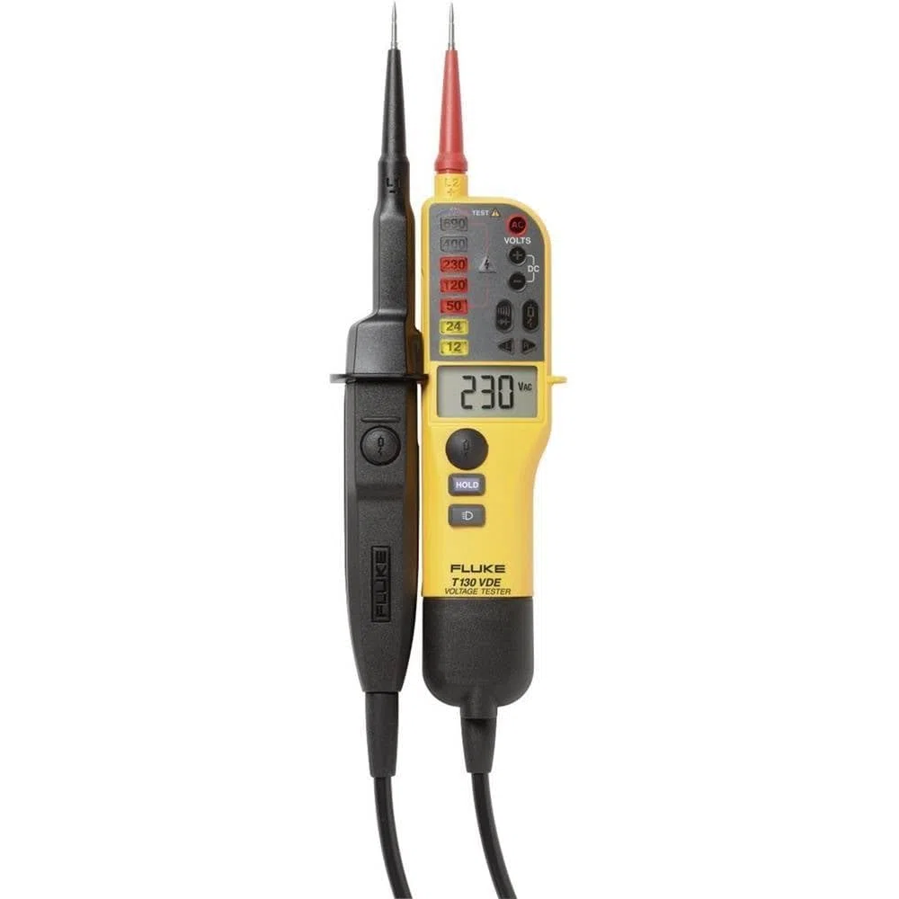 Fluke T130 Tester a due poli per continuità, tensione, rotazione fasi, torcia, display LCD