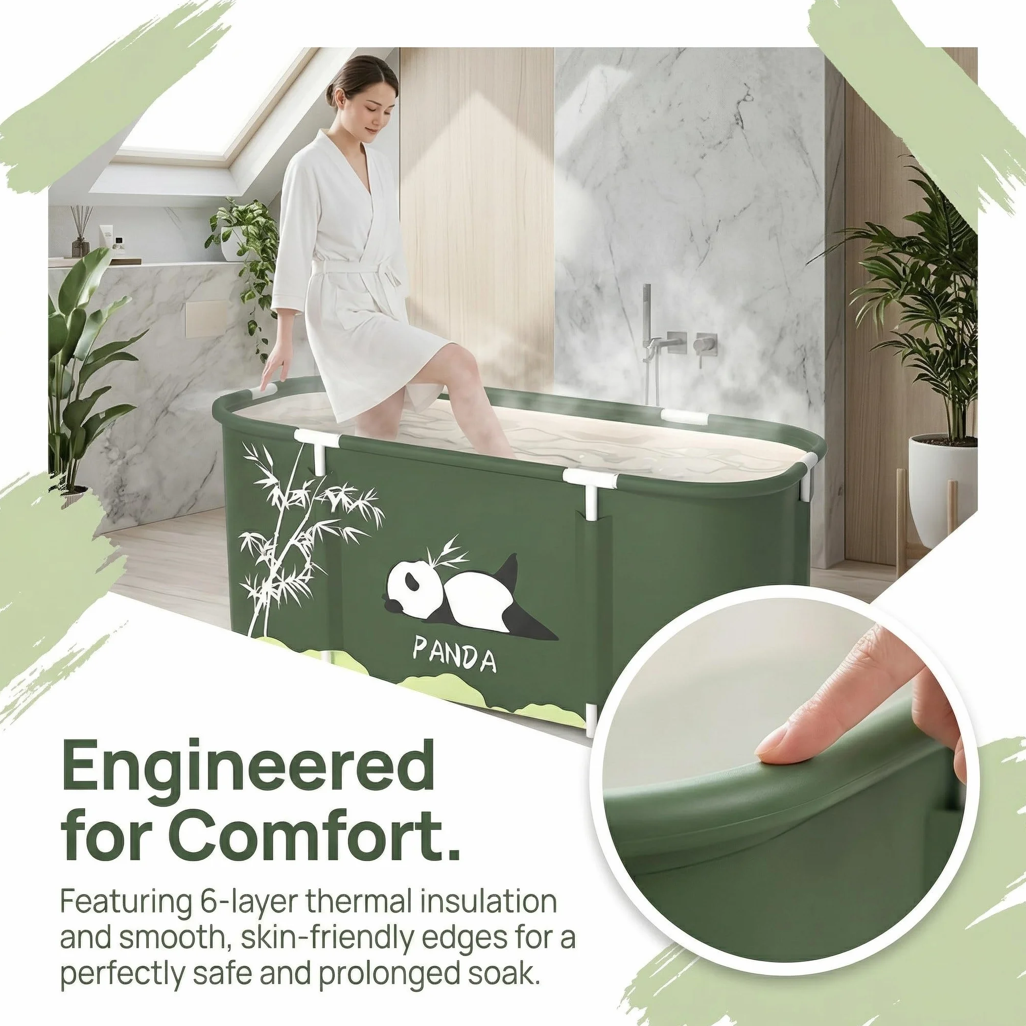 Vasca da bagno pieghevole per adulti, vasca da bagno mobile isolata a 6 strati, 115 x 50 cm, con cuscino per seduta, tubo di scarico e borsa da trasporto, vasca da bagno pieghevole riutilizzabile per