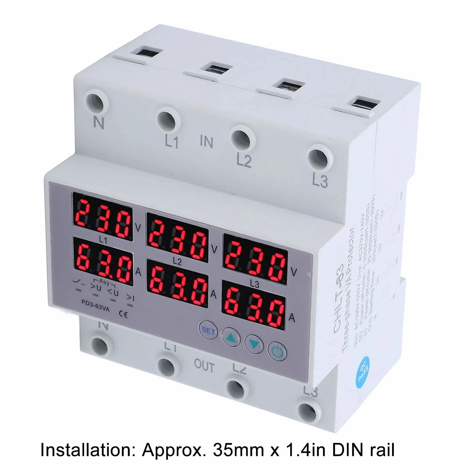 Contatore elettrico a 3 fasi, AC390 – 500 V, amperometro e voltmetro digitale, contatore di corrente alternata regolabile, multimetro DIN, guida DIN automatica, sovratensione, protezione