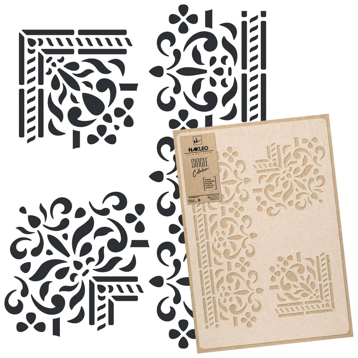 NAKLEO Stencil per Pittura 59x95cm, Confine Angolo Ornament Modello per Pareti Grandi Dimensioni, Plastica e Riutilizzabile Fai Da Te Artigianato Decorazioni Casa, Muro Legno Tessuto Mobili