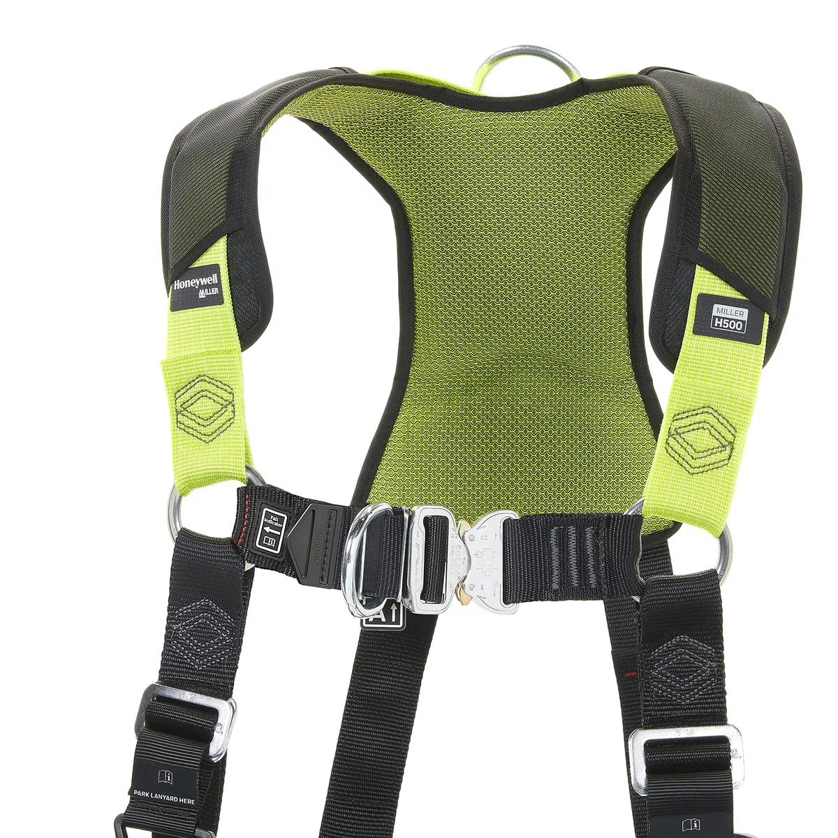 Honeywell Imbracatura integrale Miller H500 Industrial Standard IS1 con fibbie per gambe accoppiate, fibbie pettorali con clip automatica, peso 140 kg, verde, misura 2, 1036090
