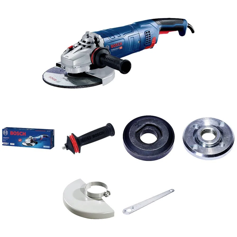 Bosch Professional Smerigliatrice angolare GWS 24-230 JZ (2.4KW, incl. impugnatura agg. anti-vibrazioni, flangia di montaggio, dado di serraggio, cuffia prot., chiave a due perni, conf. cartone), Blue