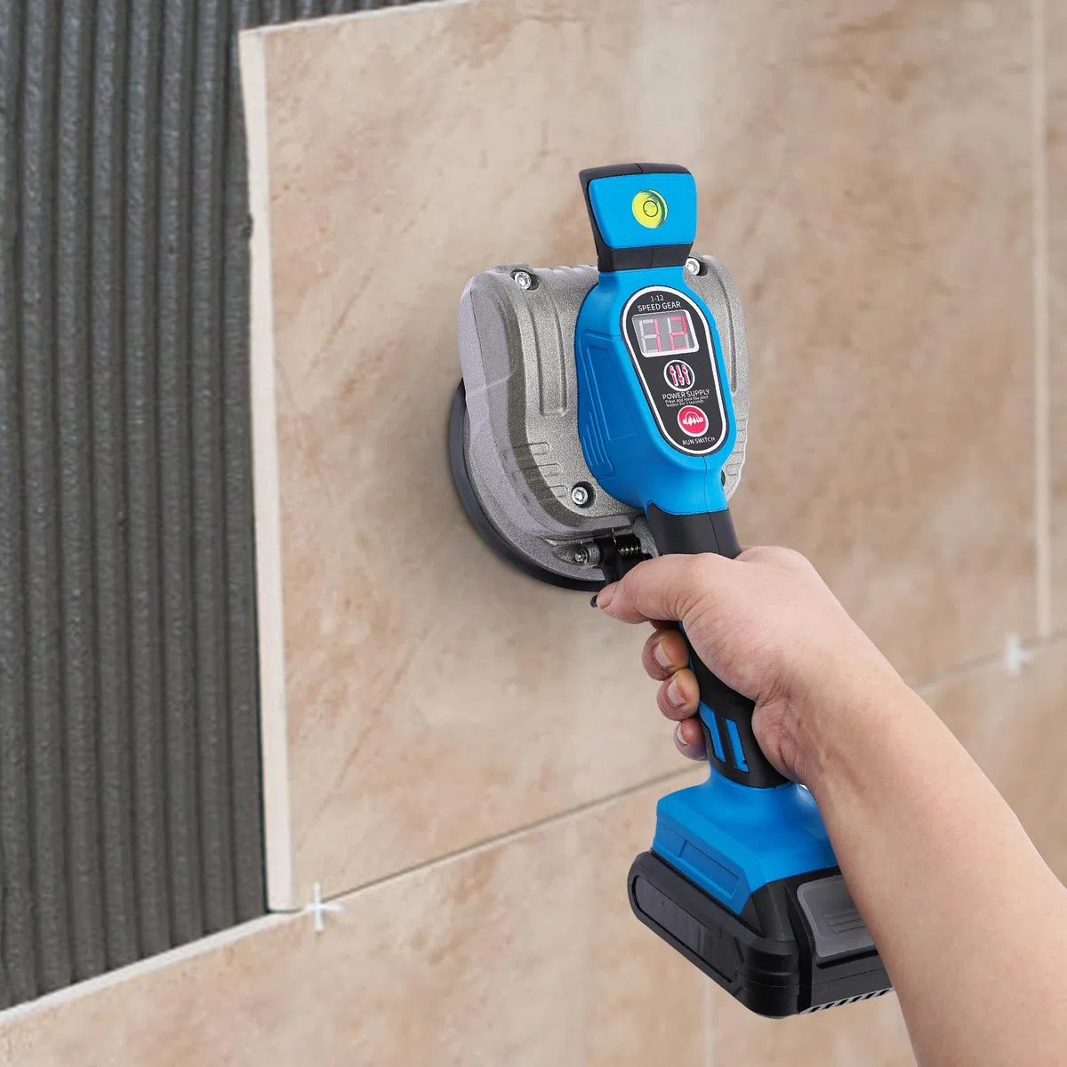 Vibratore per piastrelle Biusgiyeny 21V con 2 batterie, 12 velocità, assorbimento di 80 kg