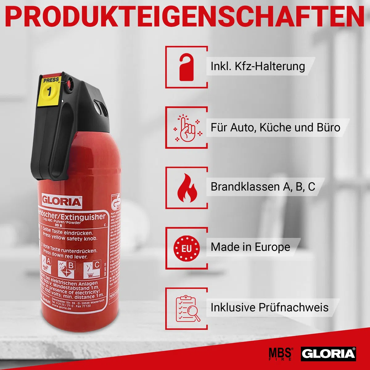 Compatto estintore 2 kg con caricabatteria da auto Supporto per Personal Communication