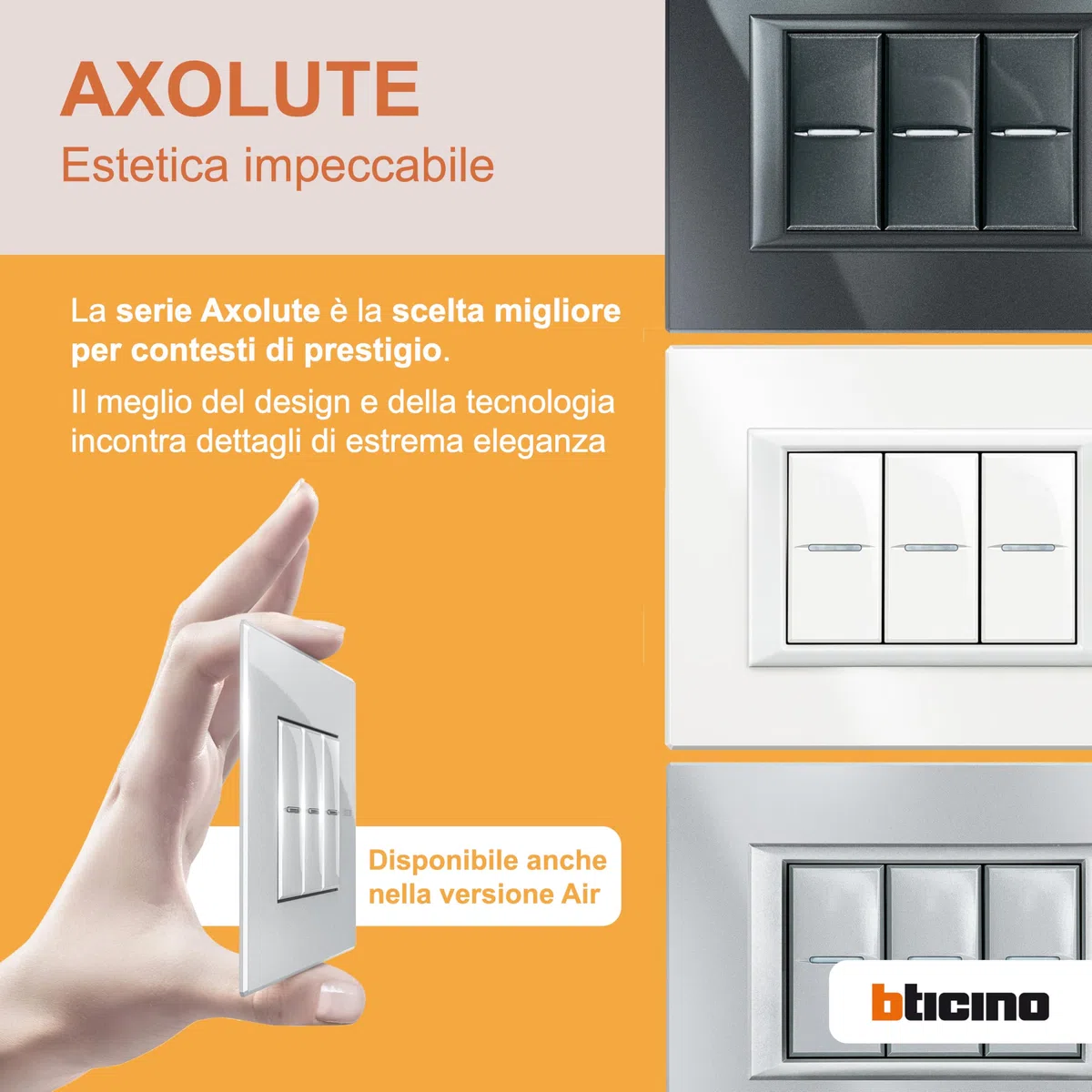 BTicino SHC4037F Axolute 2 Pulsanti NO Interbloccati, Grigio Tech