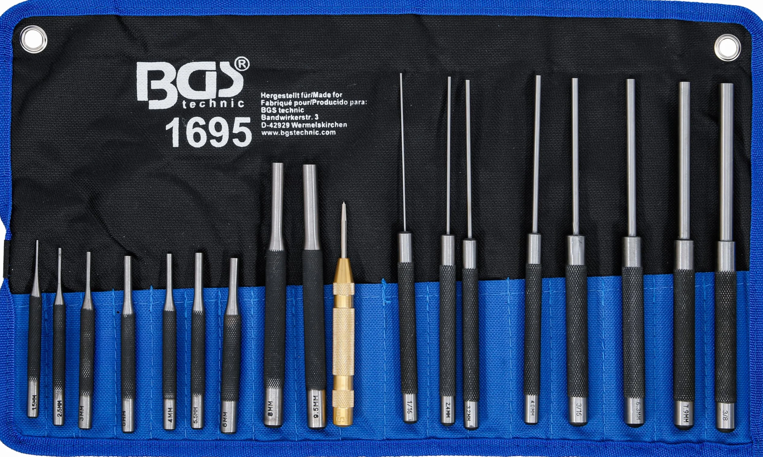 BGS 1695 | Serie di cacciaspine | 100 - 150 - 200 mm | 1,5 - 9,5 mm | incl. punteruoli | 18 pz.