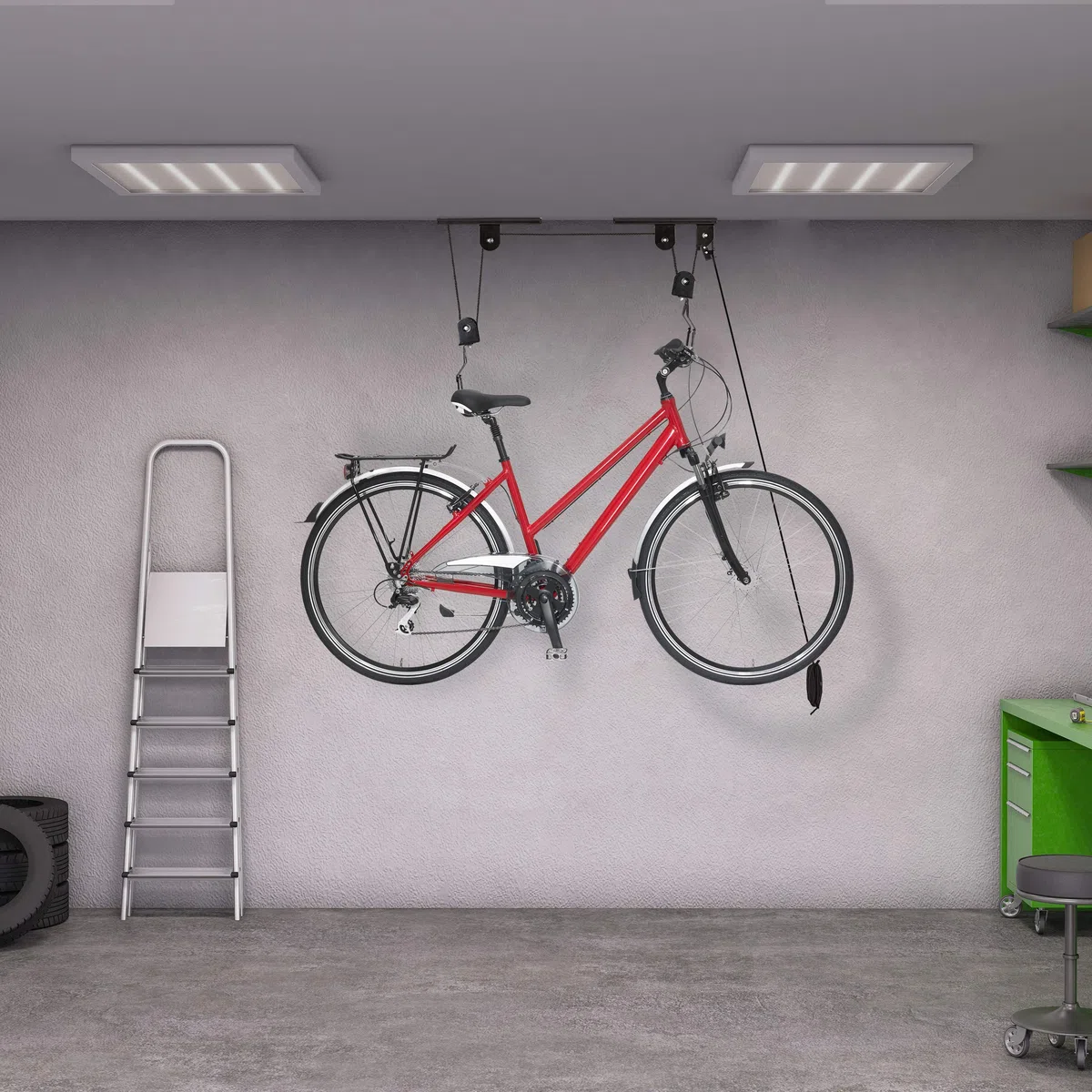 Relaxdays 4X Portabici da Soffitto Fino a 30 kg, Appendi Bicicletta a Carrucola, Garage e Cantina, Ganci di Supporto, Nero