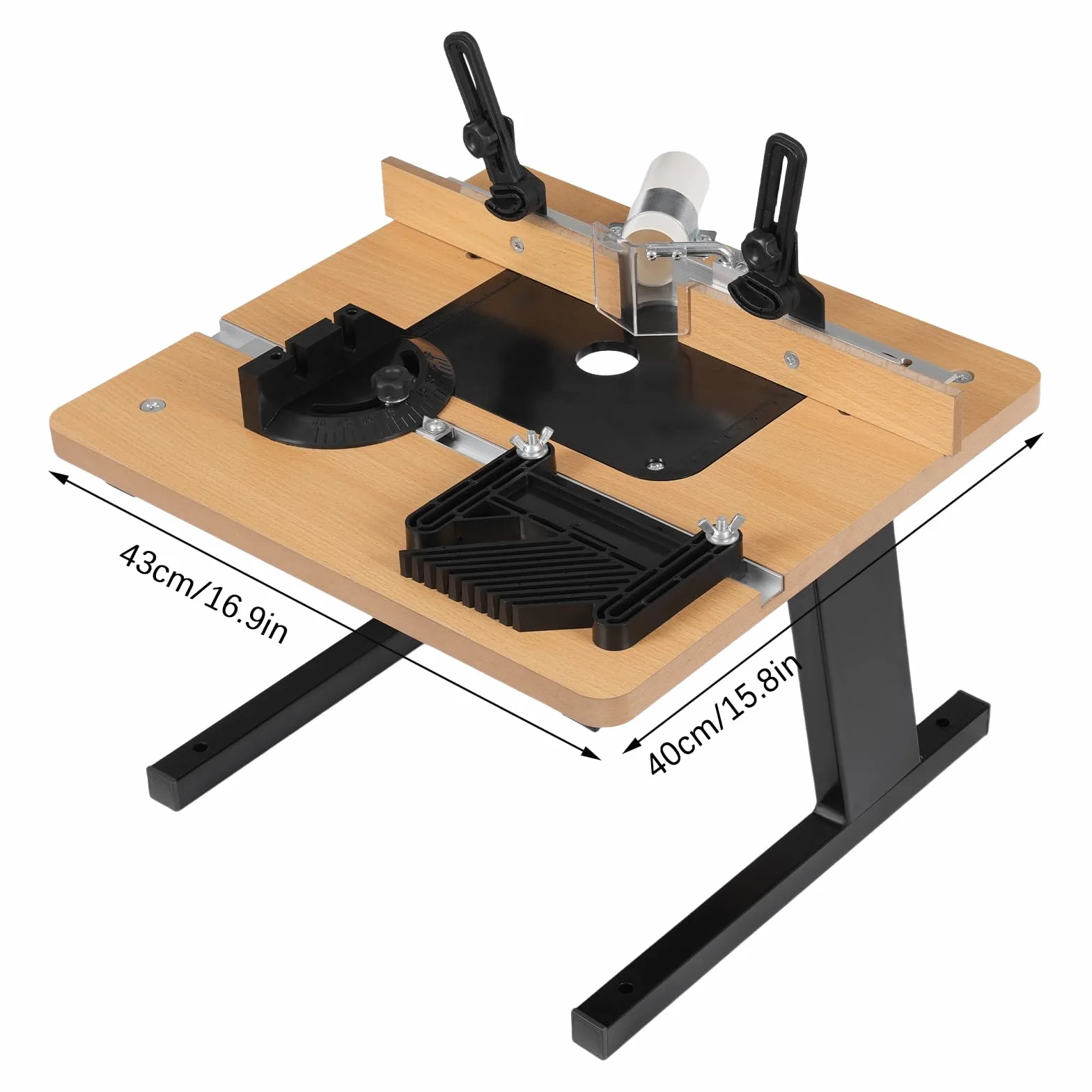 Tavola per Router Professionale 43 x 40 cm, Banco da Lavoro per Fresatura Legno con Guida Angolo e Aspirazione Polvere, per Falegnameria, Fai da Te e Progetti di Bricolage