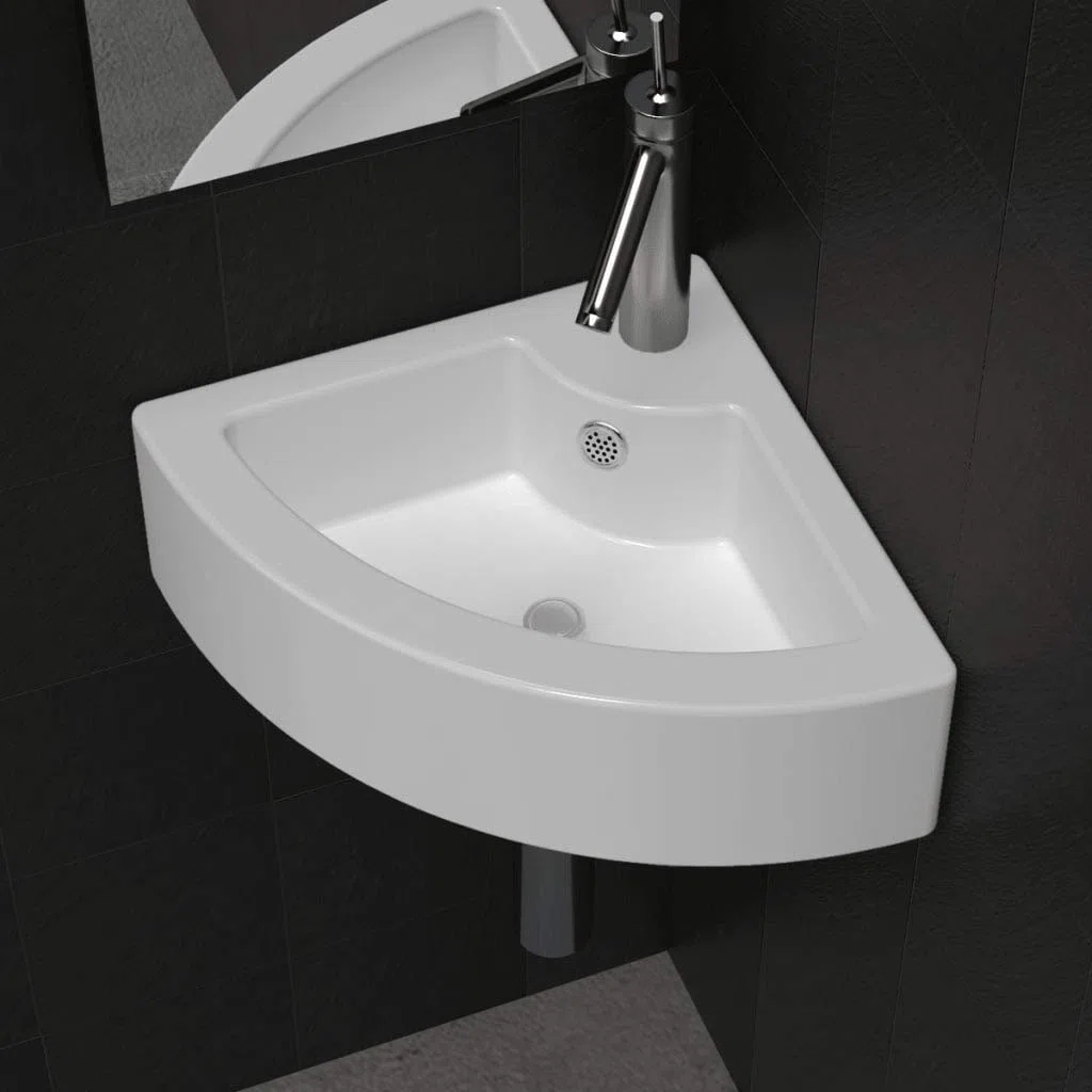 vidaXL Lavello in Ceramica ad Angolo con Foro per Rubinetto Scarico Lavandino
