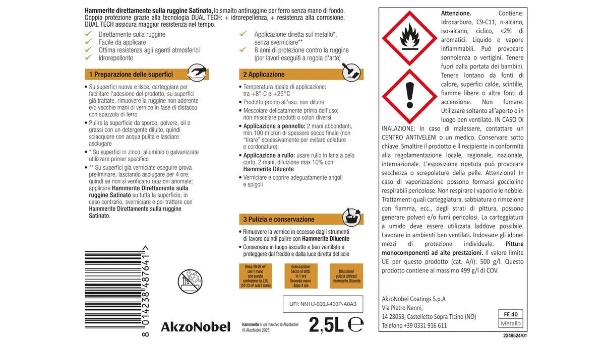 Hammerite Direttamente Sulla Ruggine Satinato Grigio Scuro 2,5 L