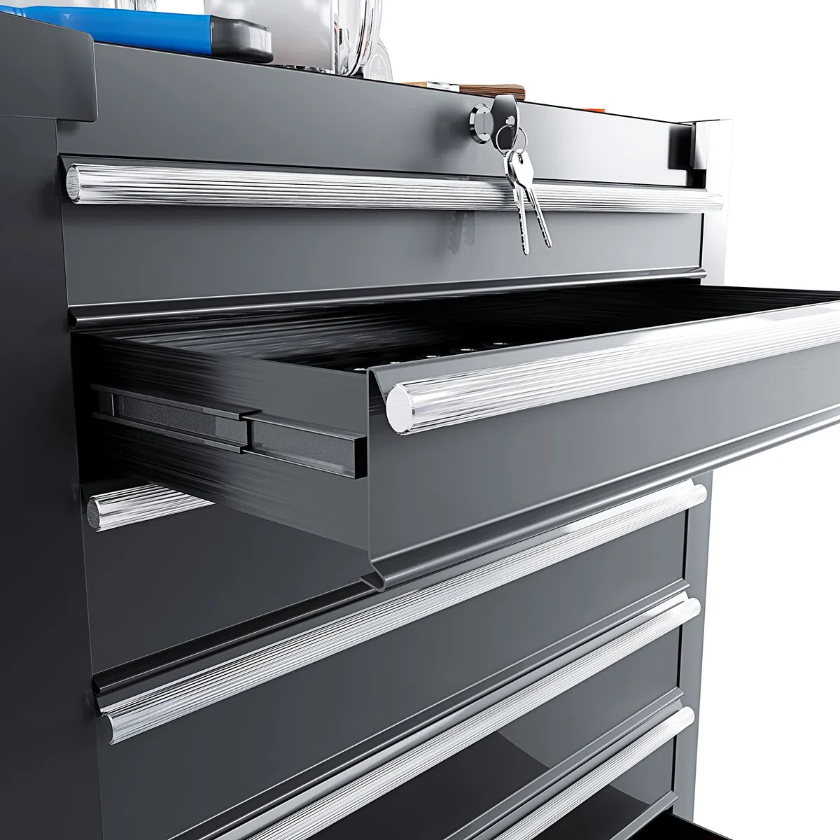 Carrello Da Officina Con 7 Scomparti In Metallo Cassetti Con Serratura Centralizzata Rivestimento Antiscivolo E Ruote Con Freno Di Stazionamento Porta Attrezzi 77.5 x 33 x 70 Cm (Nero)