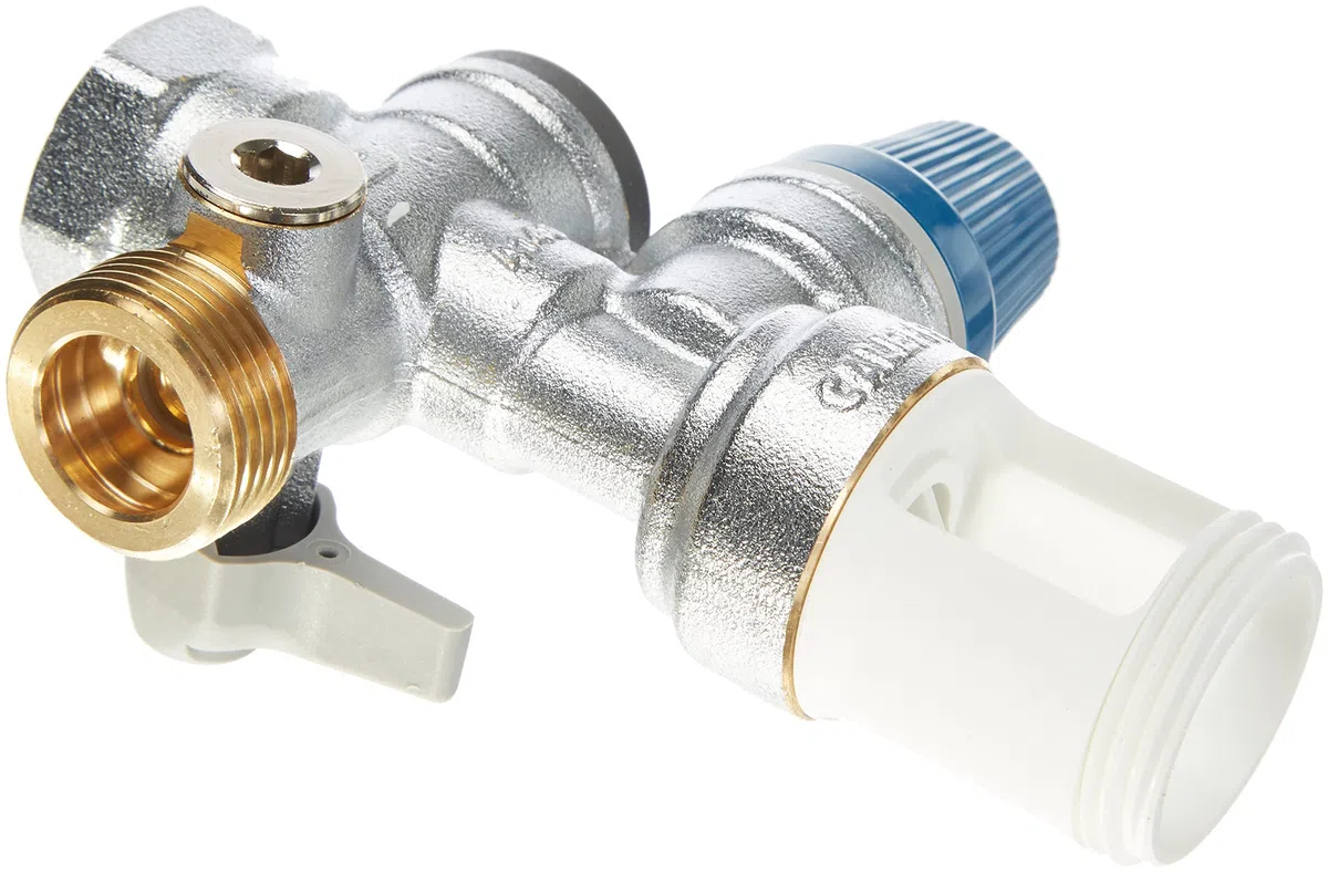 Caleffi 526152 - Gruppo sicurezza caldaia e batteria con valvola di intercettazione e valvola direzionale controllabile, 10 kW, 3/4