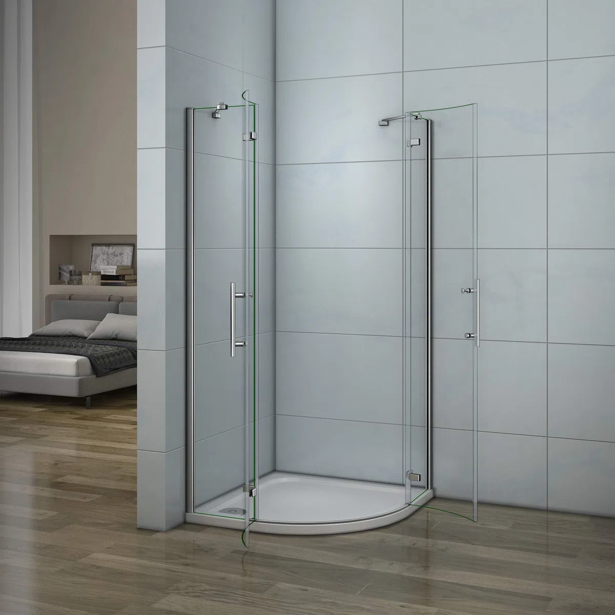Aica box doccia semicircolare porta battente anticalcare vetro temperato trasparente 6mm (80x80x195 cm)