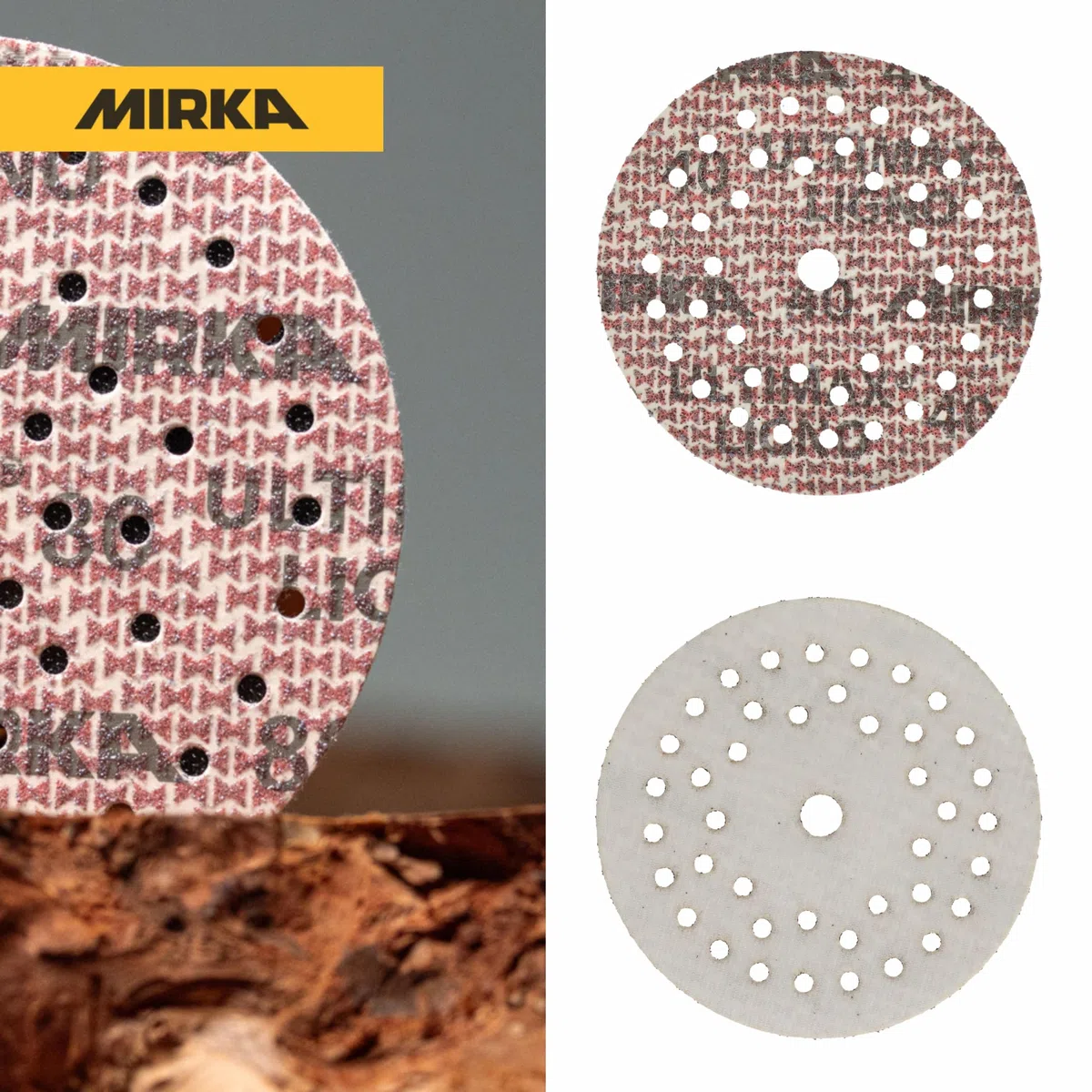 Mirka Ultimax Ligno Ø 125mm dischi abrasivi a strappo Multifit/grana 40/50 pezzi/multiperforazione/per la levigatura di superfici in legno